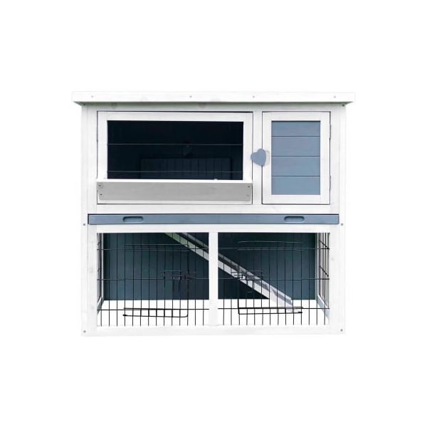 Almo Fulfillment Services Hanover Outdoor Wooden 2-Story Rabbit Hutch with Ramp, Wire Mesh Run and Waterproof Roof HANRH0103-GRY - main